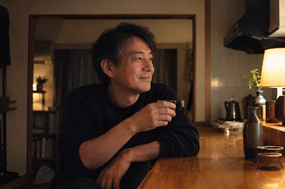 晩酌をくつろぐ男性